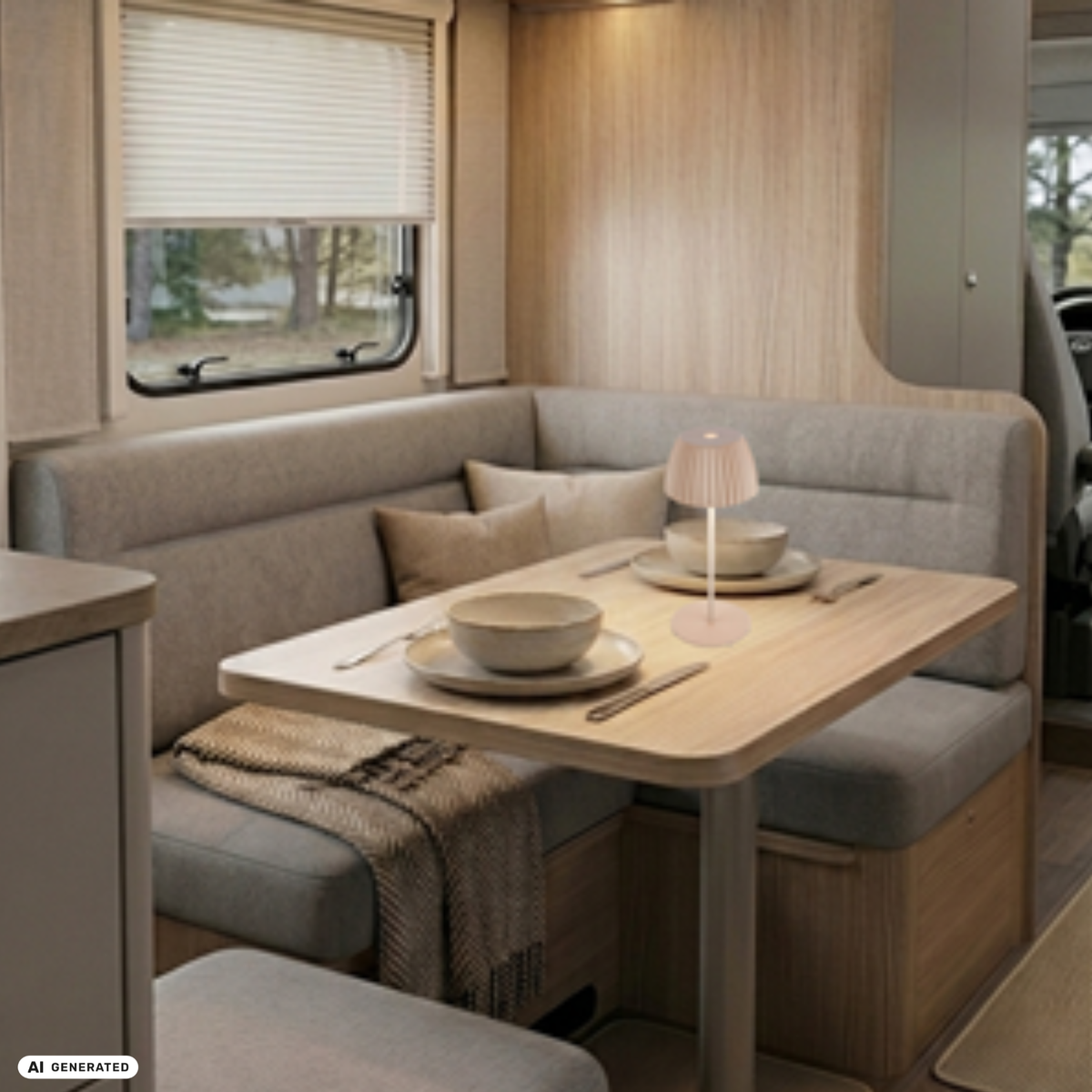 Design tafellamp beige, inclusief MagUp Pad S wit
