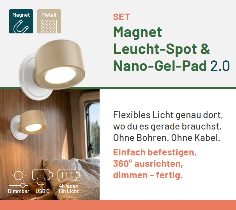 Magnet Leucht-Spot beige, inklusive Nano-Gel-Pad L Ø 8,3 cm, weiß