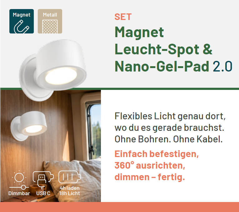 Magnet Leucht-Spot weiß, inklusive Nano-Gel-Pad L Ø 8,3 cm, weiß